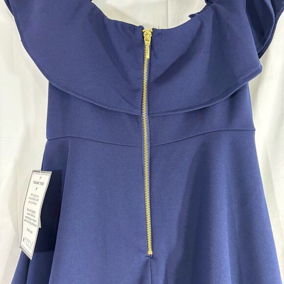 Navy Juniors Womens Ruffled Off-The-Shoulder Cocktail and Party Dress - Picture 5 of 6